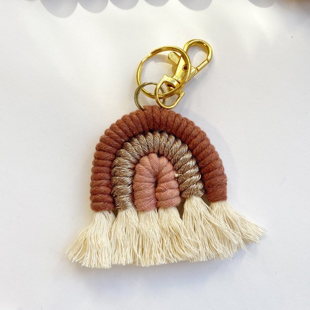 Macrame Rainbow Keychain, Macrame Bag Charm, Purse Charm,Boho Bridal Decor
